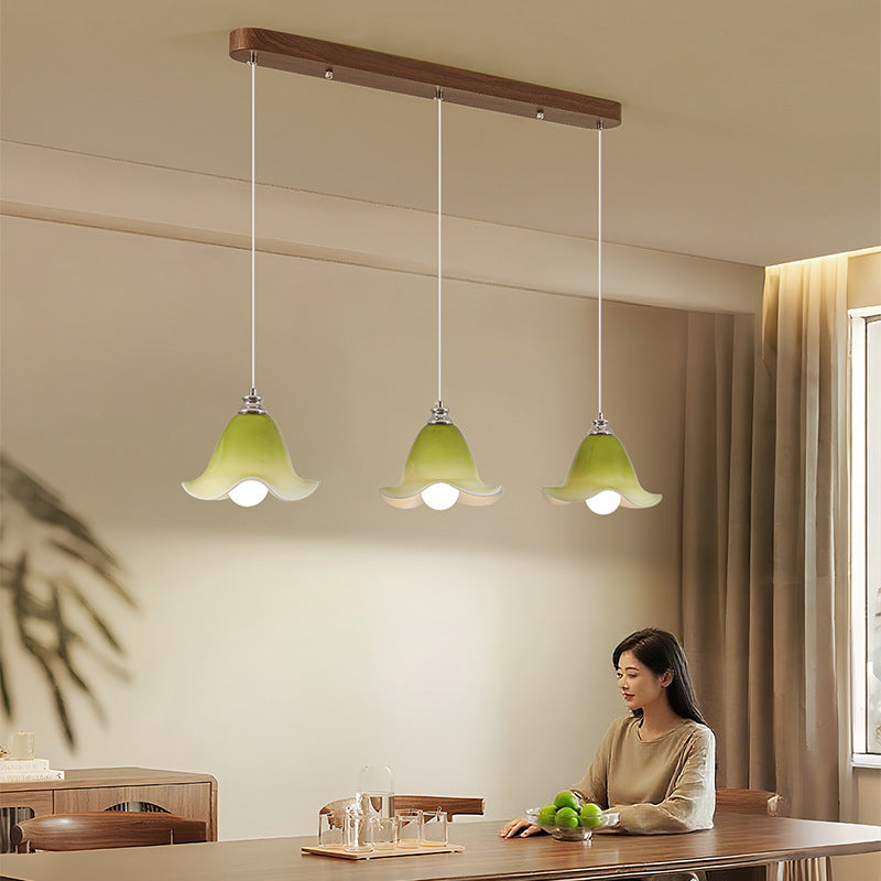 Traditional French Flower Iron Glass 1/3-Light Pendant Light For Living Room