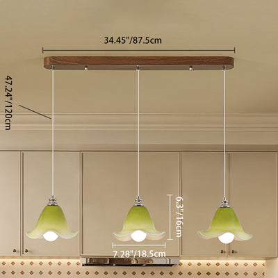 Traditional French Flower Iron Glass 1/3-Light Pendant Light For Living Room