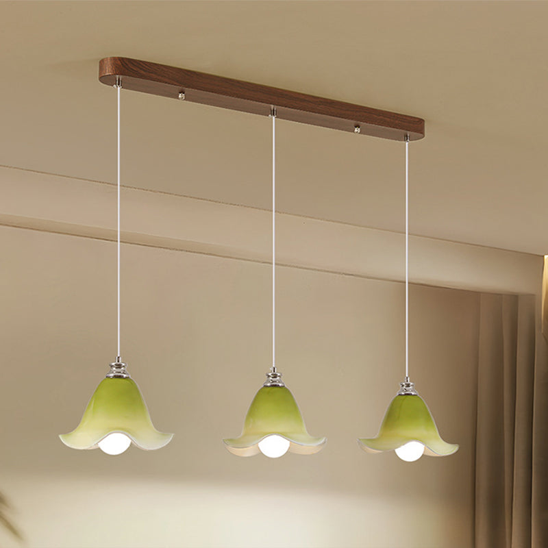 Traditional French Flower Iron Glass 1/3-Light Pendant Light For Living Room