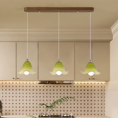 Traditional French Flower Iron Glass 1/3-Light Pendant Light For Living Room