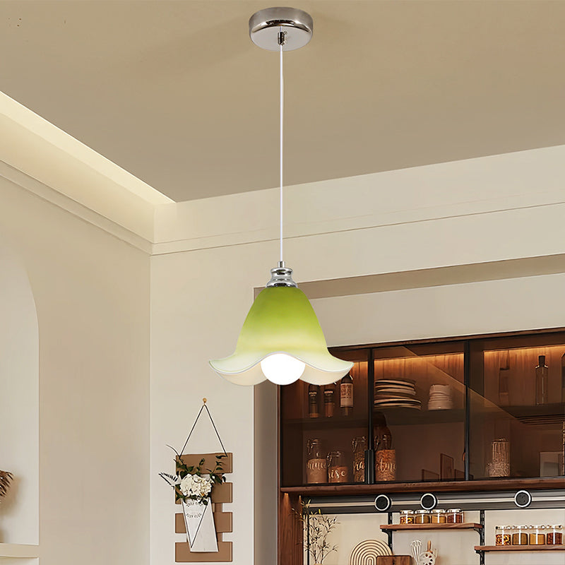 Traditional French Flower Iron Glass 1/3-Light Pendant Light For Living Room