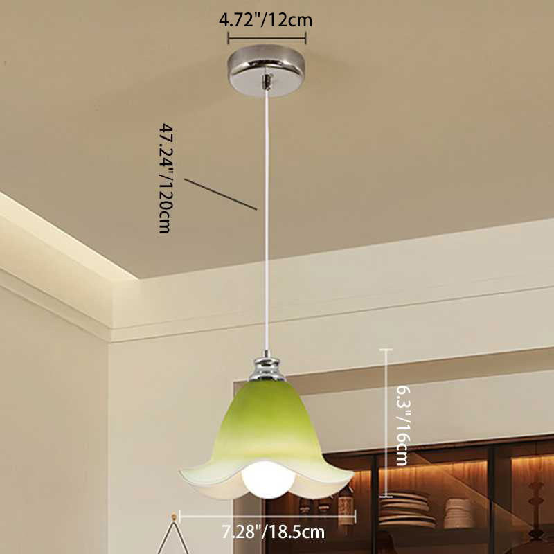 Traditional French Flower Iron Glass 1/3-Light Pendant Light For Living Room