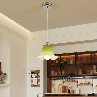 Traditional French Flower Iron Glass 1/3-Light Pendant Light For Living Room