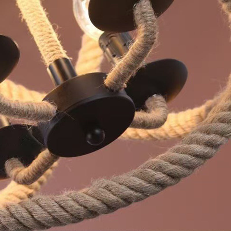 Contemporary Industrial Globe Iron Hemp Rope 3/4-Light Pendant Light For Dining Room