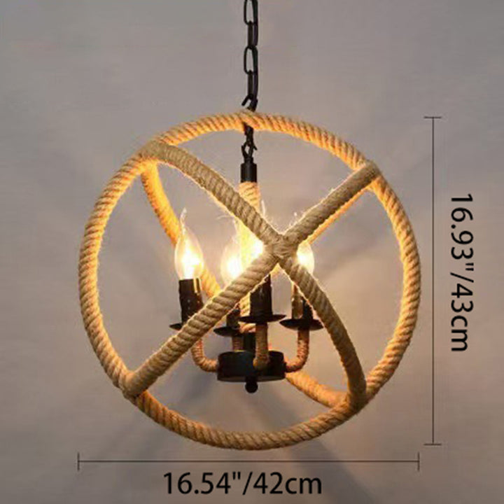 Contemporary Industrial Globe Iron Hemp Rope 3/4-Light Pendant Light For Dining Room