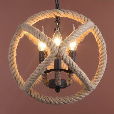 Contemporary Industrial Globe Iron Hemp Rope 3/4-Light Pendant Light For Dining Room