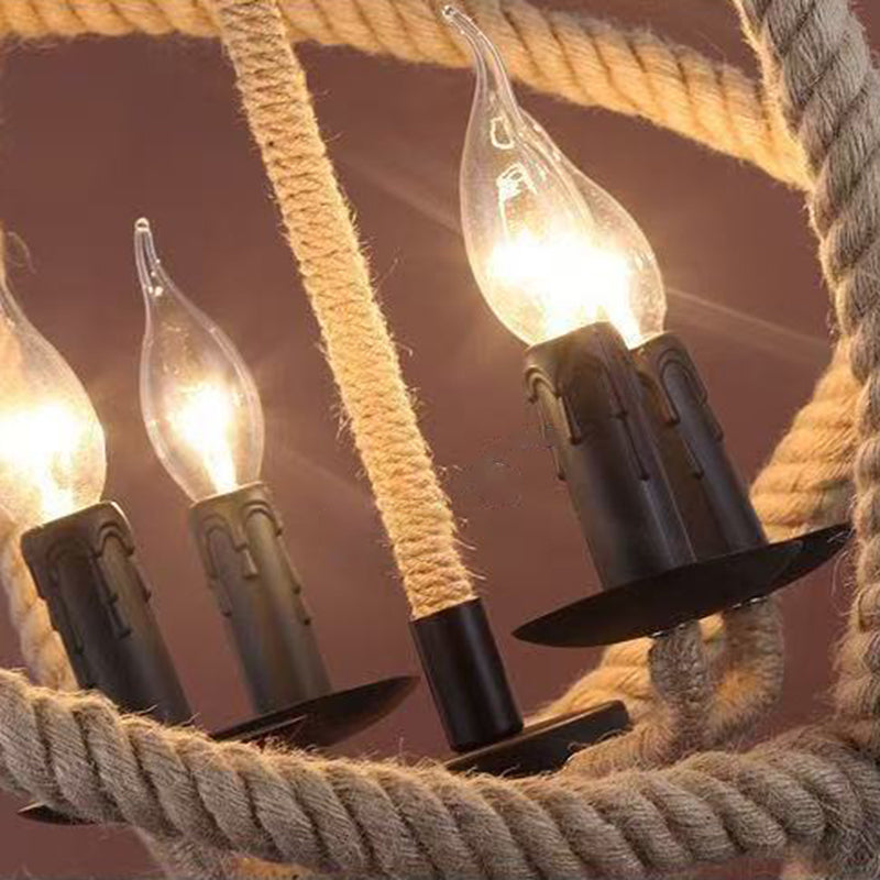 Contemporary Industrial Globe Iron Hemp Rope 3/4-Light Pendant Light For Dining Room