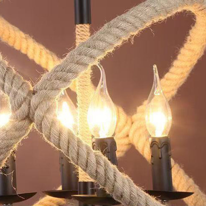 Contemporary Industrial Globe Iron Hemp Rope 3/4-Light Pendant Light For Dining Room