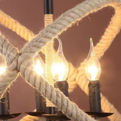 Contemporary Industrial Globe Iron Hemp Rope 3/4-Light Pendant Light For Dining Room