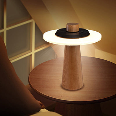 Contemporary Nordic Waterproof Wood PC ABS Round LED Outdoor Table Lamp For Outdoor Patio
