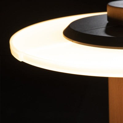 Contemporary Nordic Waterproof Wood PC ABS Round LED Outdoor Table Lamp For Outdoor Patio