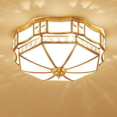 Iluminación de montaje empotrado tradicional europea de cristal de cobre redondo con 3/4/6 luces para sala de estar 
