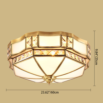 Iluminación de montaje empotrado tradicional europea de cristal de cobre redondo con 3/4/6 luces para sala de estar 
