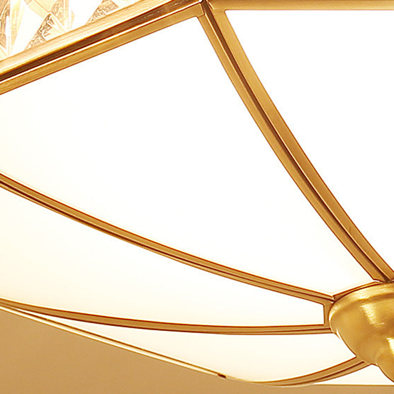 Traditional European Copper Glass Crystal Round 3/4/6 Light Flush Mount Lighting For Living Room