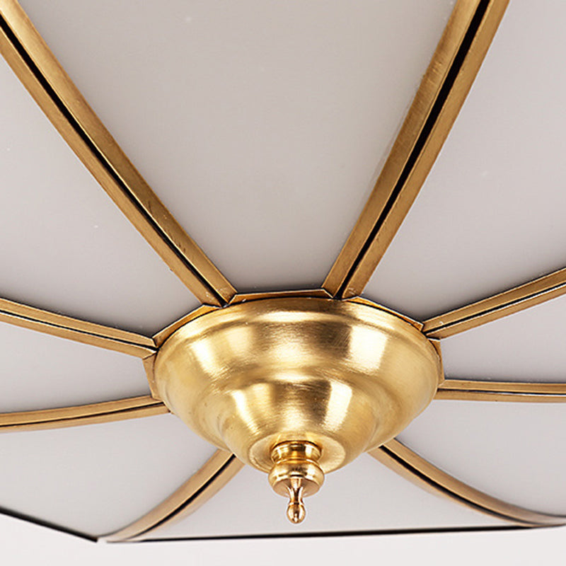 Traditional European Copper Glass Crystal Round 3/4/6 Light Flush Mount Lighting For Living Room