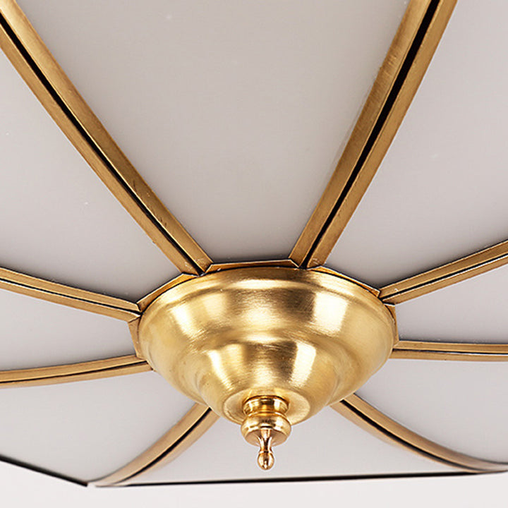 Traditional European Copper Glass Crystal Round 3/4/6 Light Flush Mount Lighting For Living Room