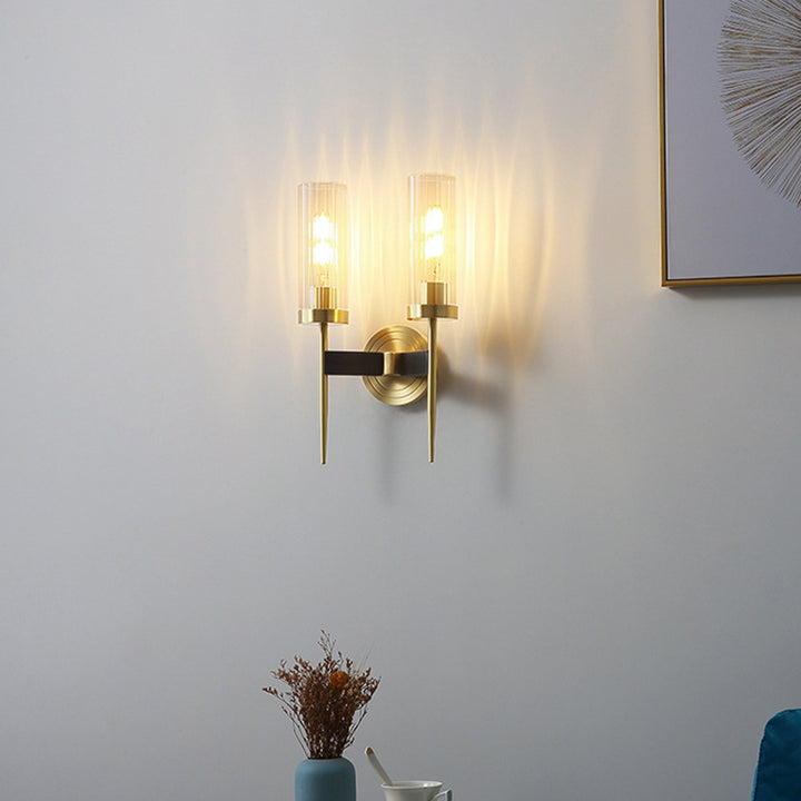 Zeitgenössische Retro-Kupfer-Glas-Lineare 1/2 Licht Wandleuchte für Wohnzimmer 