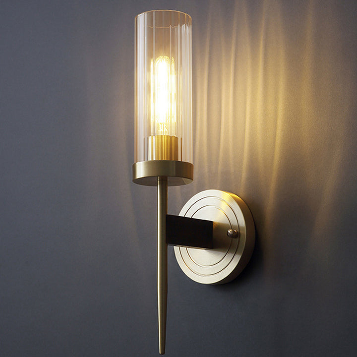 Zeitgenössische Retro-Kupfer-Glas-Lineare 1/2 Licht Wandleuchte für Wohnzimmer 