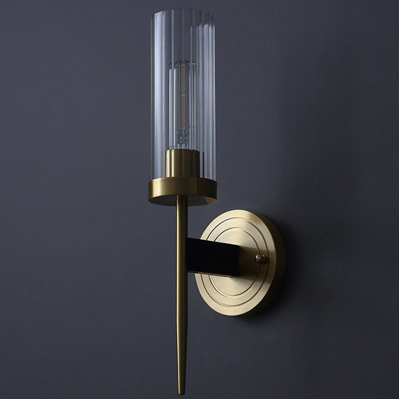 Zeitgenössische Retro-Kupfer-Glas-Lineare 1/2 Licht Wandleuchte für Wohnzimmer 