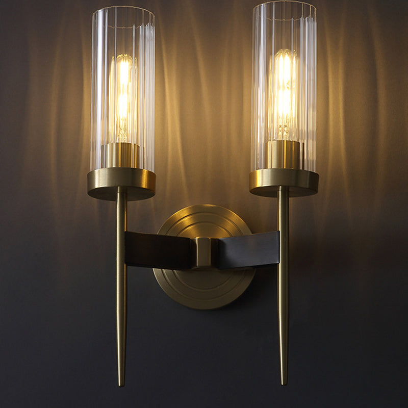 Zeitgenössische Retro-Kupfer-Glas-Lineare 1/2 Licht Wandleuchte für Wohnzimmer 
