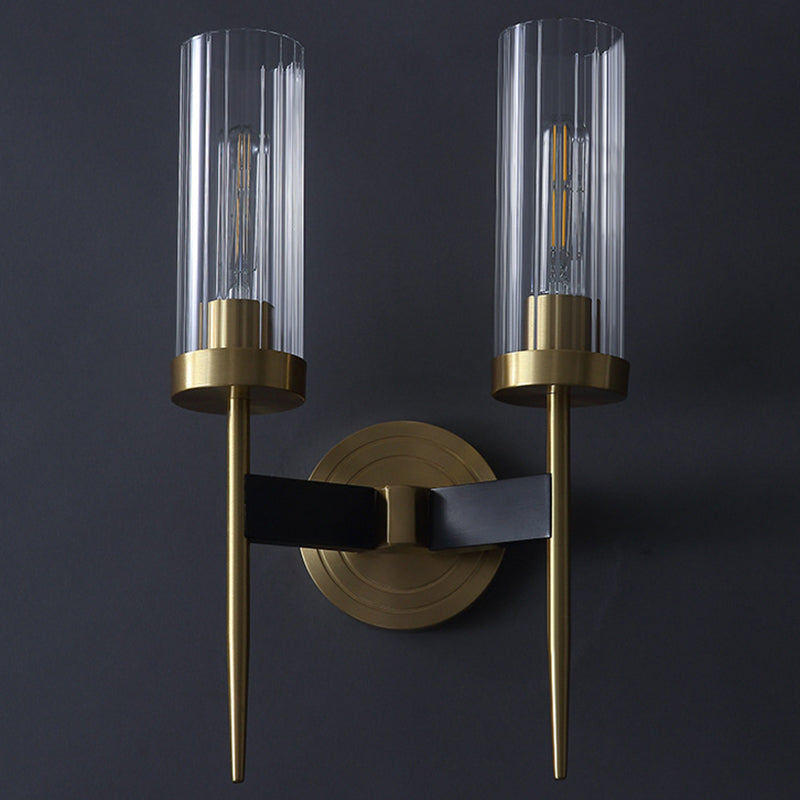Zeitgenössische Retro-Kupfer-Glas-Lineare 1/2 Licht Wandleuchte für Wohnzimmer 