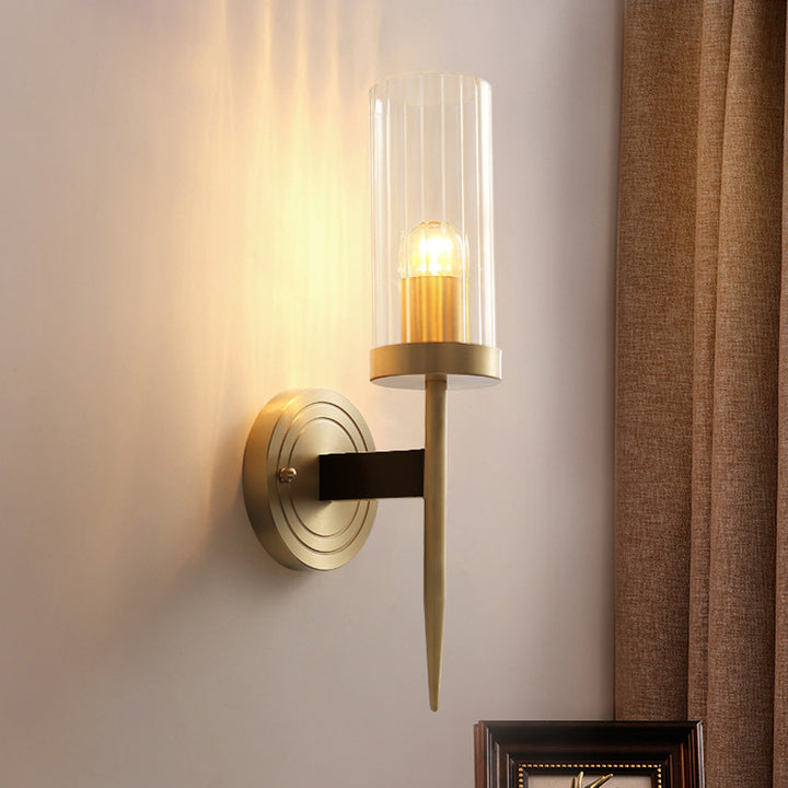 Zeitgenössische Retro-Kupfer-Glas-Lineare 1/2 Licht Wandleuchte für Wohnzimmer 