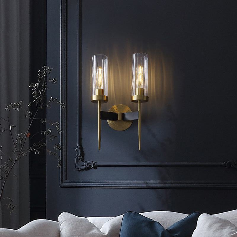 Zeitgenössische Retro-Kupfer-Glas-Lineare 1/2 Licht Wandleuchte für Wohnzimmer 