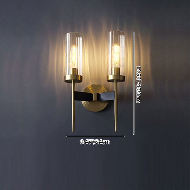 Zeitgenössische Retro-Kupfer-Glas-Lineare 1/2 Licht Wandleuchte für Wohnzimmer 