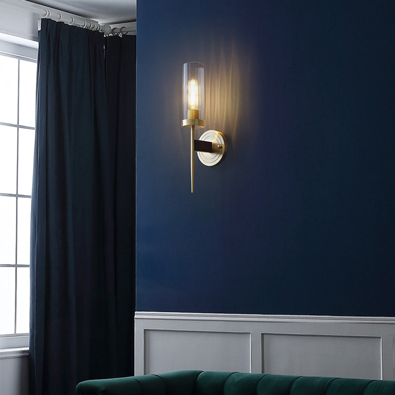 Zeitgenössische Retro-Kupfer-Glas-Lineare 1/2 Licht Wandleuchte für Wohnzimmer 