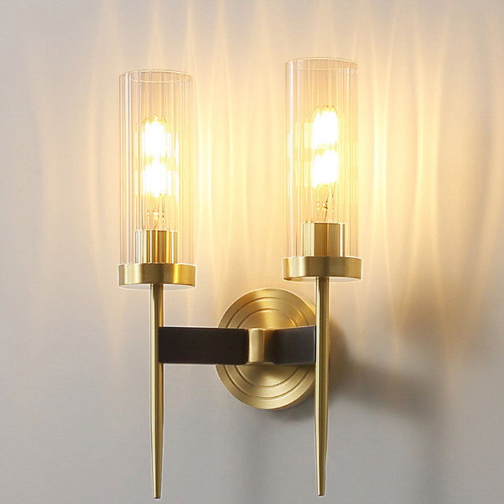 Zeitgenössische Retro-Kupfer-Glas-Lineare 1/2 Licht Wandleuchte für Wohnzimmer 