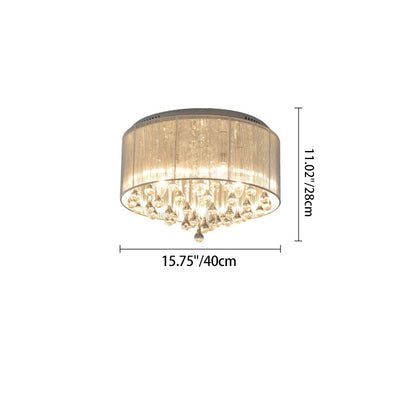 Modern Luxury Iron Crystal Stainless Steel Fabric Round 4/5 Light Semi-Flush Mount Lighting For Bedroom
