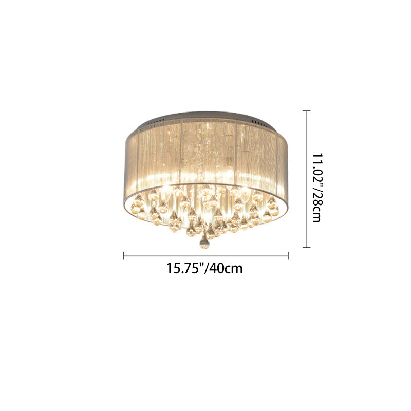 Modern Luxury Iron Crystal Stainless Steel Fabric Round 4/5 Light Semi-Flush Mount Lighting For Bedroom