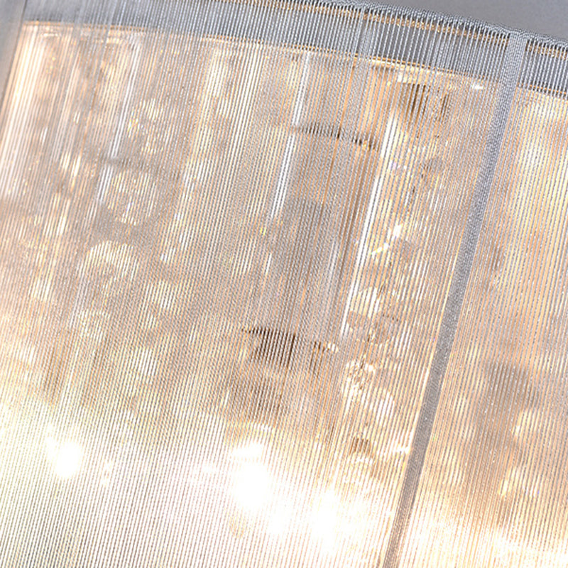 Modern Luxury Iron Crystal Stainless Steel Fabric Round 4/5 Light Semi-Flush Mount Lighting For Bedroom