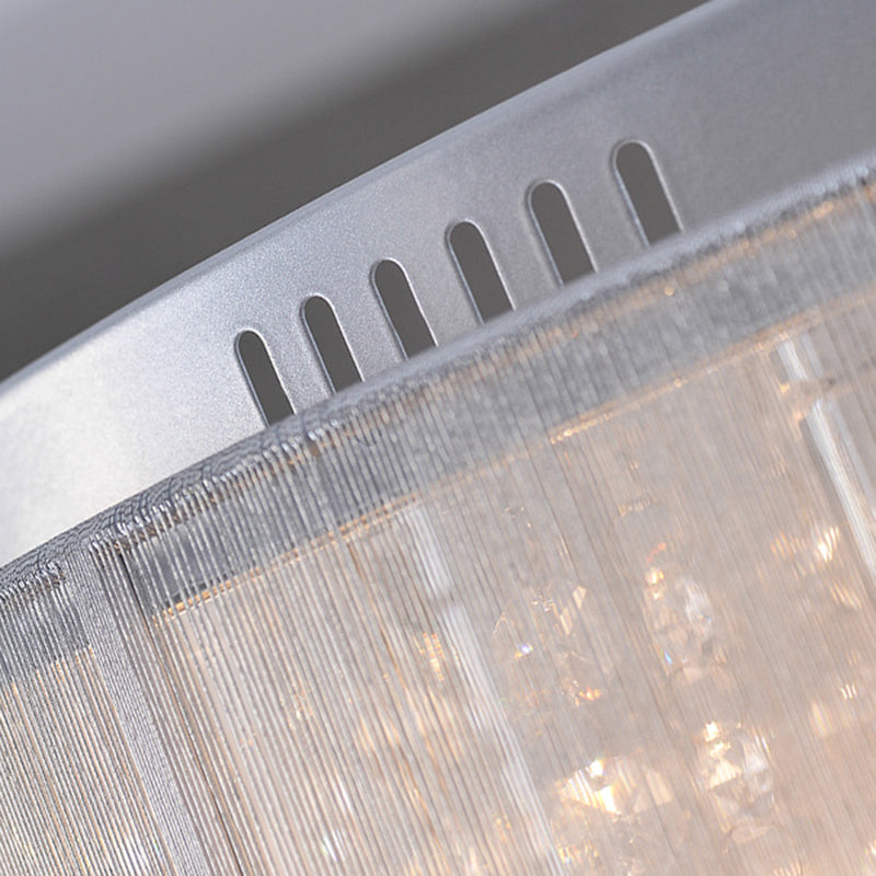 Modern Luxury Iron Crystal Stainless Steel Fabric Round 4/5 Light Semi-Flush Mount Lighting For Bedroom