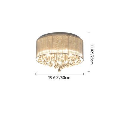 Modern Luxury Iron Crystal Stainless Steel Fabric Round 4/5 Light Semi-Flush Mount Lighting For Bedroom