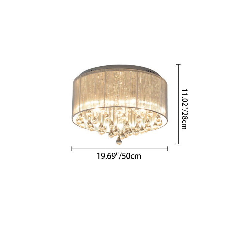 Modern Luxury Iron Crystal Stainless Steel Fabric Round 4/5 Light Semi-Flush Mount Lighting For Bedroom