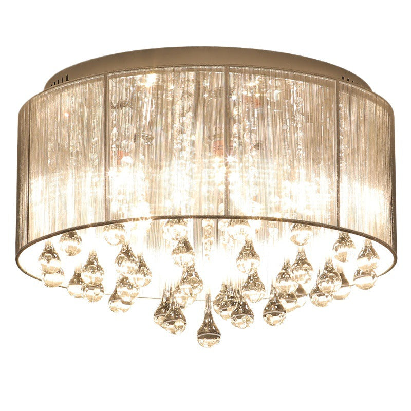 Modern Luxury Iron Crystal Stainless Steel Fabric Round 4/5 Light Semi-Flush Mount Lighting For Bedroom