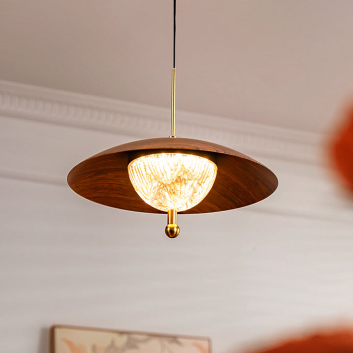Contemporary Retro Iron Glass Round LED Pendant Light For Bedroom
