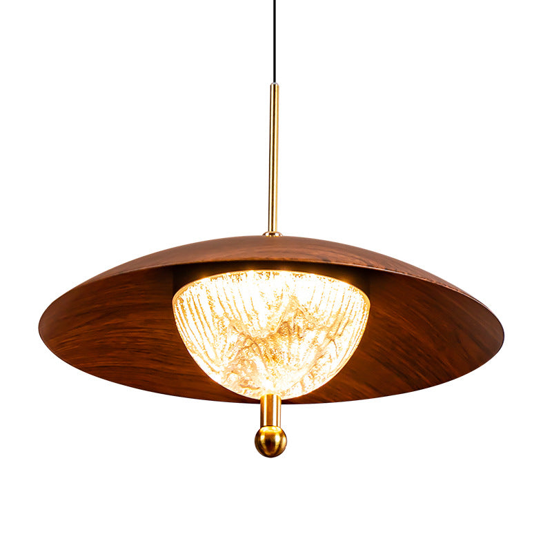 Contemporary Retro Iron Glass Round LED Pendant Light For Bedroom