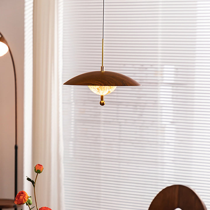 Contemporary Retro Iron Glass Round LED Pendant Light For Bedroom