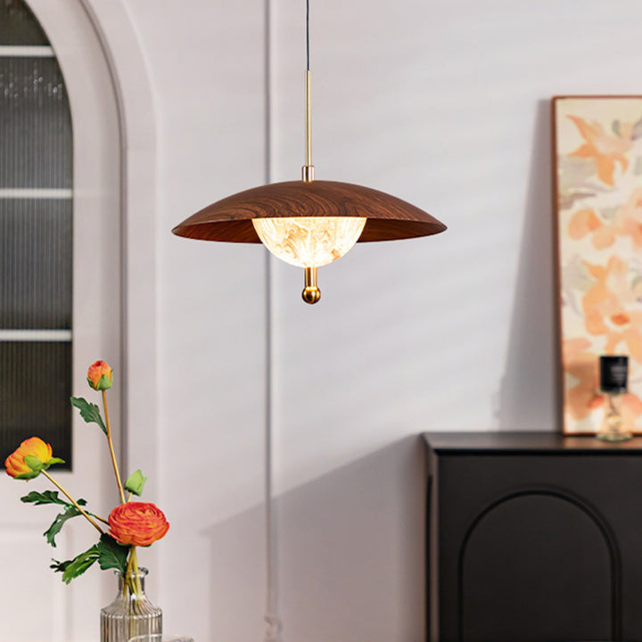 Contemporary Retro Iron Glass Round LED Pendant Light For Bedroom