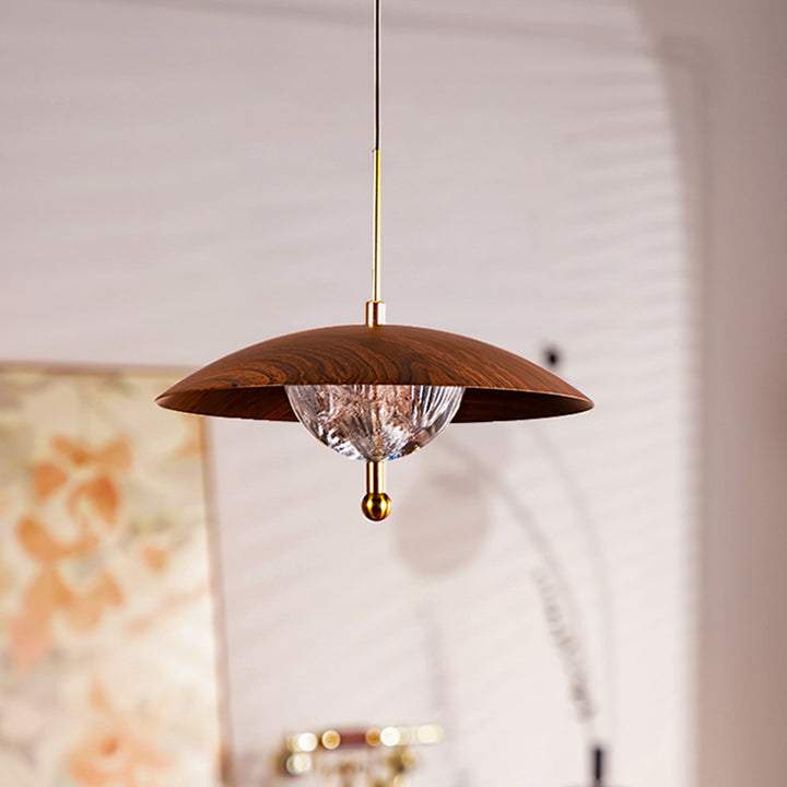 Contemporary Retro Iron Glass Round LED Pendant Light For Bedroom