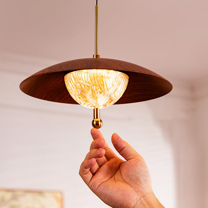 Contemporary Retro Iron Glass Round LED Pendant Light For Bedroom