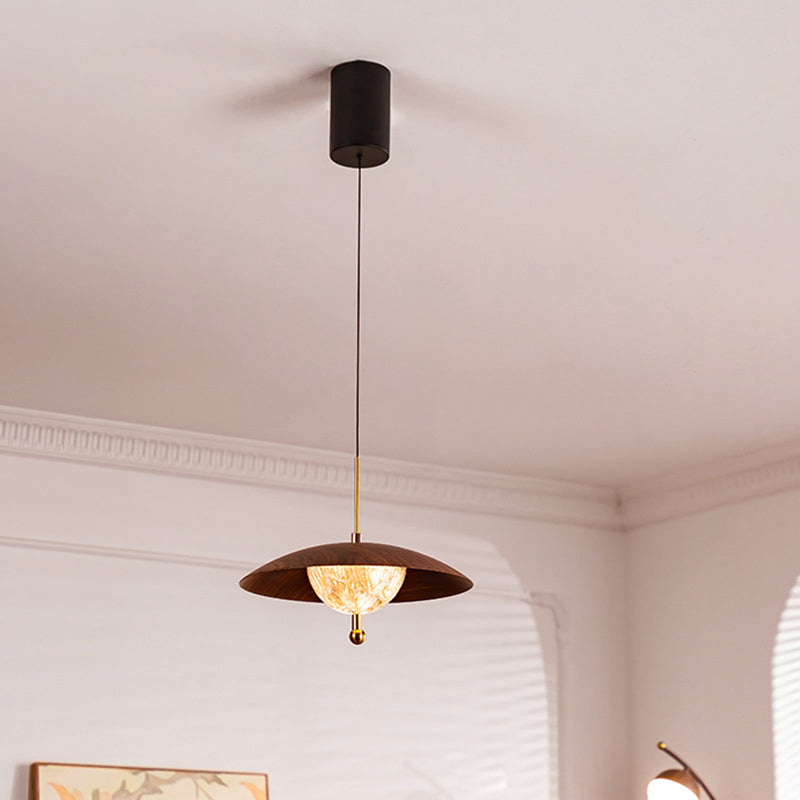 Contemporary Retro Iron Glass Round LED Pendant Light For Bedroom