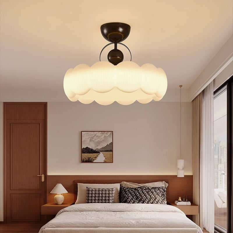 Traditionelle französische Eisen-PE-Holz-Runde-Blumen-LED-Deckenleuchte für das Schlafzimmer 