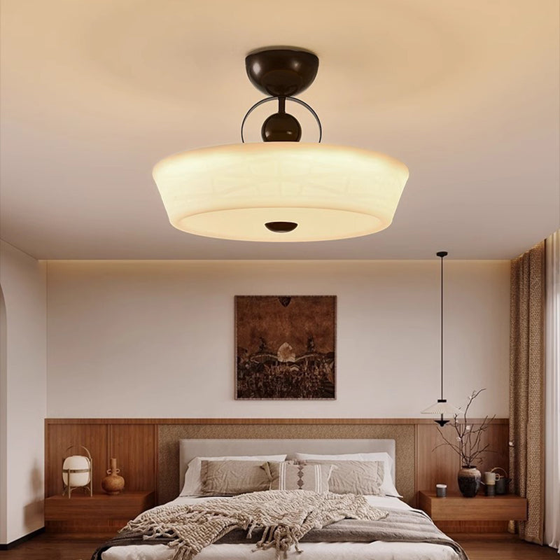 Traditionelle französische Eisen-PE-Holz-Runde-Blumen-LED-Deckenleuchte für das Schlafzimmer 