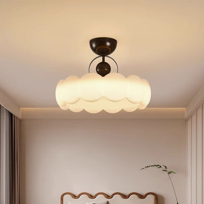 Traditionelle französische Eisen-PE-Holz-Runde-Blumen-LED-Deckenleuchte für das Schlafzimmer 