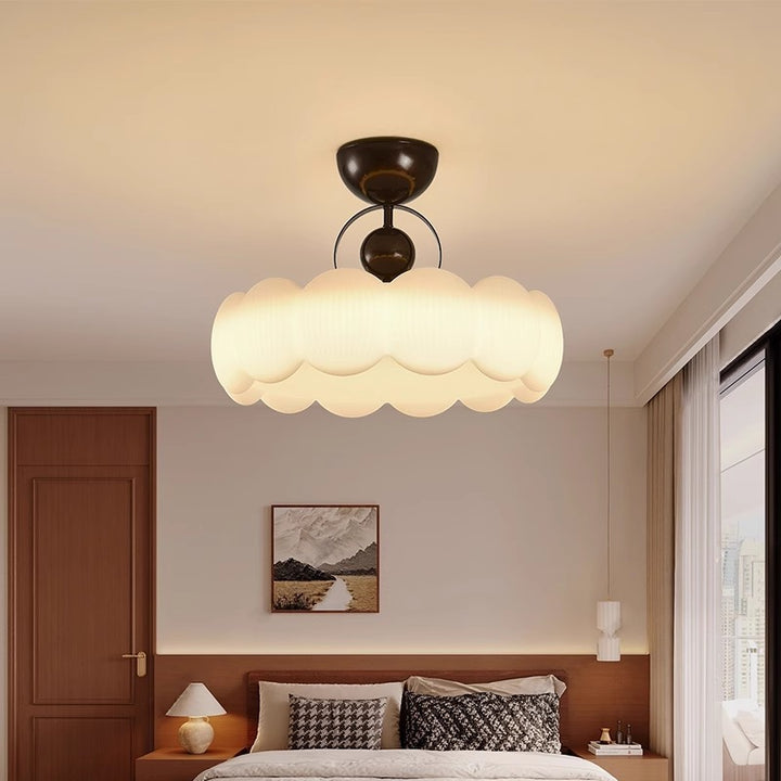 Traditional French Iron PE Wood Round Flower LED Semi-Flush Mount Lighting For Bedroom