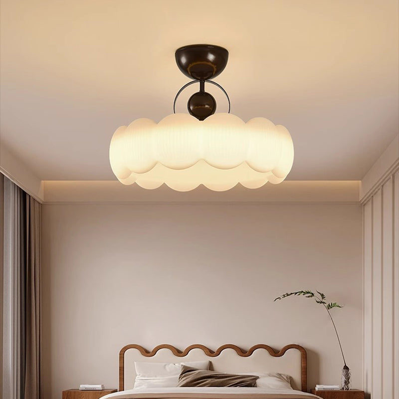Traditionelle französische Eisen-PE-Holz-Runde-Blumen-LED-Deckenleuchte für das Schlafzimmer 