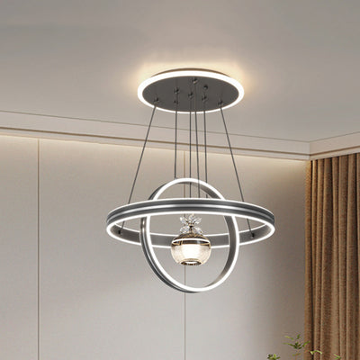 Lámpara de araña LED redonda moderna de lujo de ABS, hierro, aluminio, acrílico y sílice para comedor 